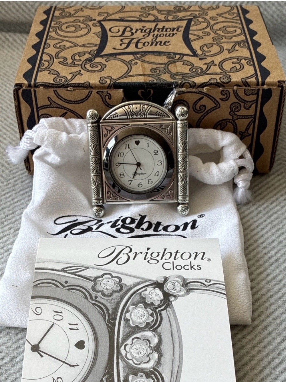 Brighton Silver-Tone Ornate Mini Table Clock